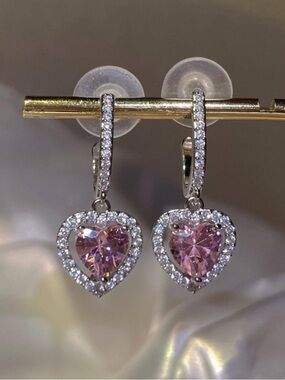 Pink Heart Halo Drop Earrings - Women Jewelry